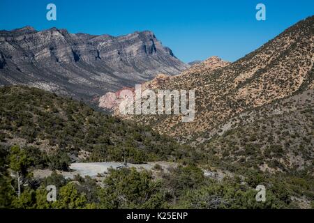 Canyon, creste e picchi di montagna costituiscono la Madre Mountain Wilderness entro il Red Rock Canyon National Conservation Area 26 Settembre 2016 vicino a Las Vegas, Nevada. Foto Stock