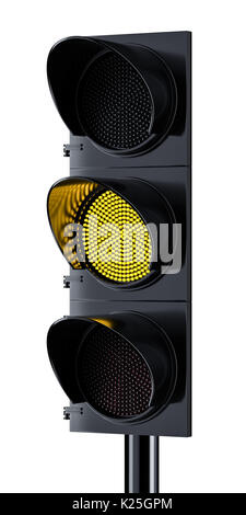 Semaforo con il segnale giallo di illuminazione. Isolato su sfondo bianco. 3D rendering immagine Foto Stock
