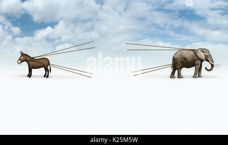 Digitale e illustrazione della foto di un asino e elefante in un rimorchiatore di guerra. In una zona vuota è pronto per qualsiasi immagine che si desidera aggiungere. Foto Stock