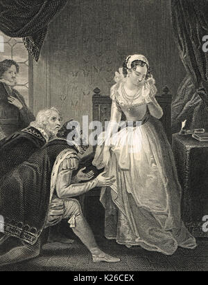 Lady Jane Grey diminuendo la corona inglese, 1553 Foto Stock