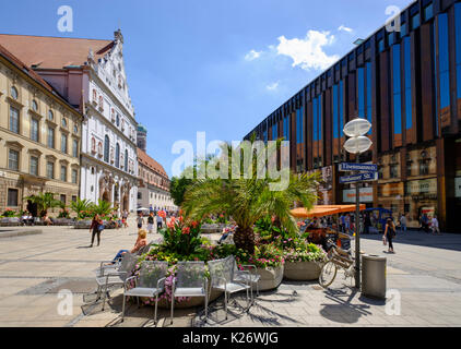 Le palme in zona pedonale, Michaelskirche, Neuhauser Strasse, città vecchia, Monaco di Baviera, Baviera, Baviera, Germania Foto Stock