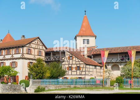 Il vecchio castello medievale, cortile, Harburg, Donau-Ries, Baviera, Germania Foto Stock