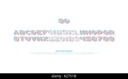 3d illusione alfabeto lettere e numeri. effetto tridimensionale di font vettoriali tipo stile stereoscopical lettering bold typesetting stereoscopica. mo Illustrazione Vettoriale