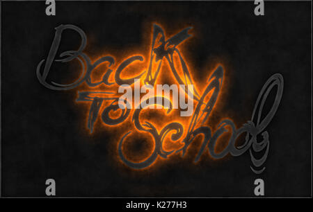 Si torna a scuola parole scritte fatte da fiamme o fuoco isolati su sfondo nero. Foto Stock