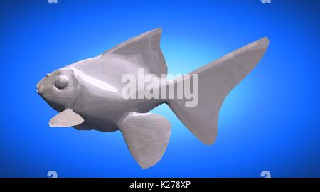 3D rendering di un riflettente di forma di pesce di nuoto con le pinne Foto Stock