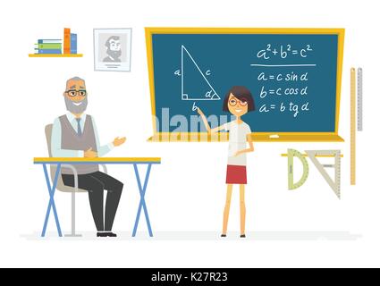 Lezione di geometria a scuola - moderno cartoon persone illustrazione dei caratteri Illustrazione Vettoriale