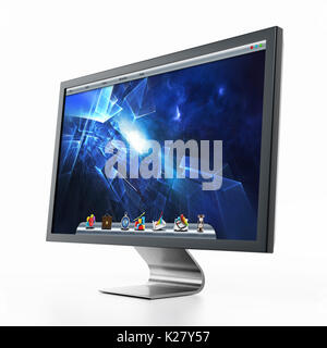 Il monitor di un computer con il blu carta da parati desktop. 3D'illustrazione. Foto Stock