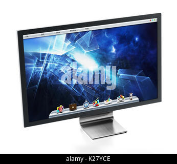 Il monitor di un computer con il blu carta da parati desktop. 3D'illustrazione. Foto Stock