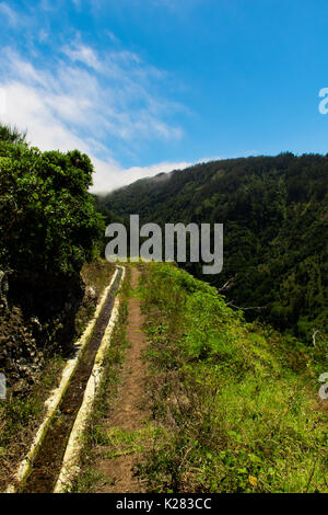 Uno splendido scenario dell'isola di Madeira mentre facendo una camminata di levada. Un'escursione che vi permette di prendere la più splendida natura fotografia Foto Stock