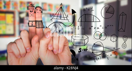 Immagine composita di digitale di tipo antropomorfo smile di amici sulle dita Foto Stock