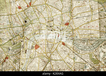 Il centro di Londra in una mappa piegata Foto Stock