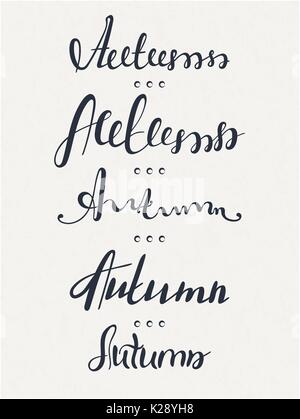 Set di cinque parole in autunno. Lettering. Calligraphy. Il testo scritto a mano. Caduta. Illustrazione Vettoriale eps, 10 Illustrazione Vettoriale