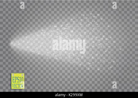 Spray effetto vettore isolato su sfondo trasparente. Bianco di nebbia o di fumo con molte piccole particelle. Vettore Illustrazione Vettoriale