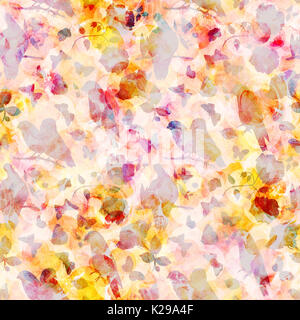 Golden seamless pattern con uccelli sbiadito, Rose e farfalle Foto Stock