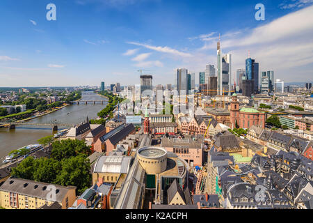 Francoforte angelo alta vista sullo skyline della città, Francoforte, Germania Foto Stock