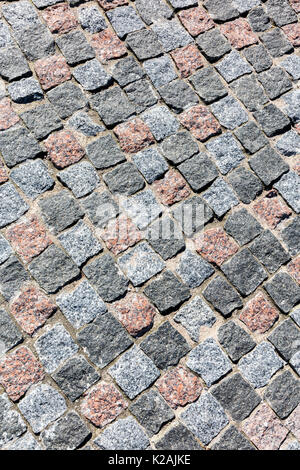 Vecchio grigio granito naturale cobblestone pavement sfondo vista da sopra Foto Stock