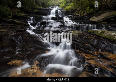 Cascate minnehaha sono sul ramo cade tra le sue sorgenti su terreni sassosi e di montagna dove si svuota nel lago rabun. Essi sono circa 100 m. alto, e probabilmente la più bella cascata in North Georgia. Essa è facilmente accessibile off bear gap road vicino al lago rabun nella città di lakemont. Una delle caratteristiche più interessanti di minnehaha è il letto di quarzo ai piedi delle cascate. Foto Stock