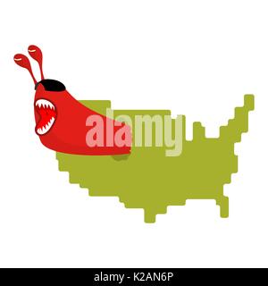 Red Worm comunista mangiare mappa USA. Pesti in America. Parassiti in Stati Uniti Illustrazione Vettoriale