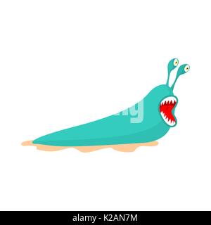Slug isolato. Green Monster pesti di insetto. Worm parassita con denti Illustrazione Vettoriale