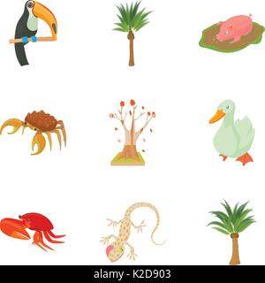 Avifauna set di icone, stile cartoon Illustrazione Vettoriale