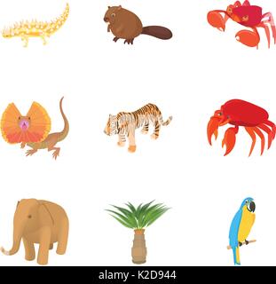 Animali africani set di icone, stile cartoon Illustrazione Vettoriale