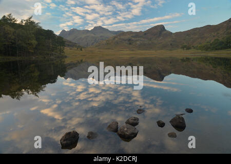 Colline riflessa in Blea Tarn, Lake District, Cumbria, Inghilterra, Regno Unito. Ottobre 2013. Foto Stock