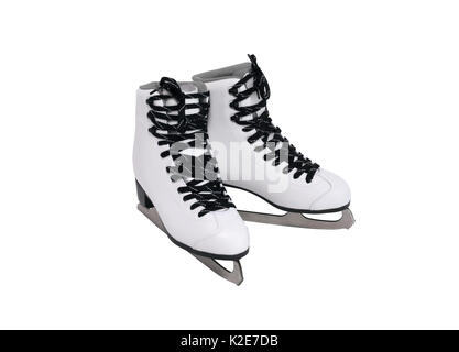 Nuova femmina bianca di pattinaggio sul ghiaccio scarpe. Isolato su bianco con tracciato di ritaglio Foto Stock