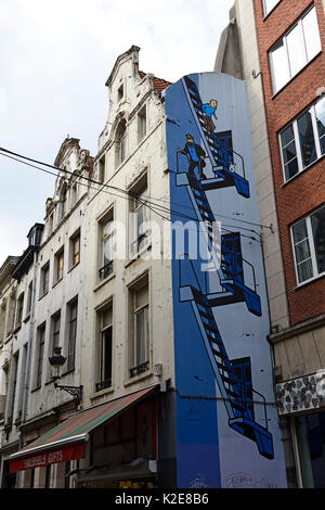Tim e Struppi, Graffito in Rue L'Etuve Stoof, Bruxelles, Belgio Foto Stock