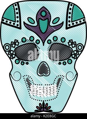 Colorati cranio Catrina doodle su sfondo bianco illustrazione vettoriale Illustrazione Vettoriale