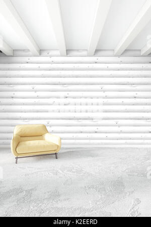 Camera da letto bianco Minimal moderno o in stile loft Interior Design. Il rendering 3D. 3D'illustrazione. Foto Stock