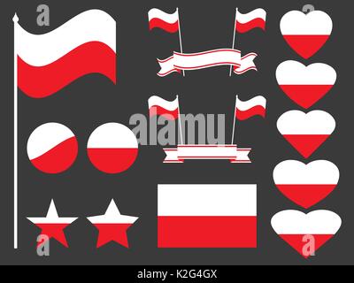 Bandiera della Polonia set. Collezione di simboli, il flag nel cuore. Pulsante e stella. Illustrazione Vettoriale Illustrazione Vettoriale
