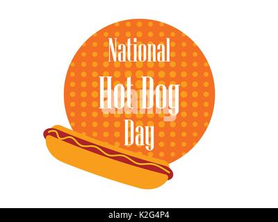 Giornata nazionale di hot dog. Il fast food su uno sfondo tratteggiato in stile pop art. Illustrazione Vettoriale Illustrazione Vettoriale