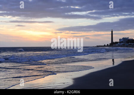 Faro al tramonto, Maspalomas, gran canaria, Spagna Foto Stock