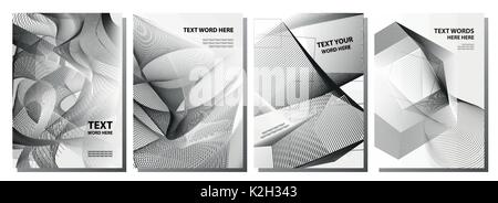 Set di 4 minimo grafica astratta copre design. semplice modello poster in bianco e nero di tono. Illustrazione Vettoriale