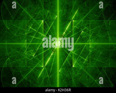 Incandescente verde fasci laser, generati dal computer sfondo astratto, rendering 3D Foto Stock