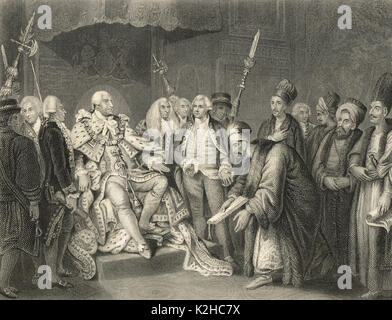 George III riceve l'ambasciatore turco Yusuf Aga Efendi, a Londra Dicembre 1793 Foto Stock