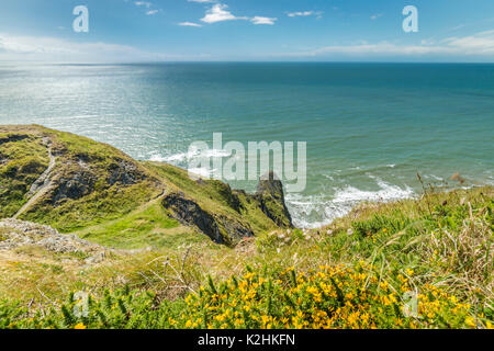 Vista in elevazione dalla parte superiore dei verdi scogliere oltre oceano blu Foto Stock