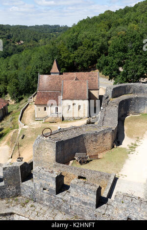 La cappella a Chateau de Bonaguil, del XIII secolo il castello medievale di Lot-et-Garonne, Francia Europa Foto Stock