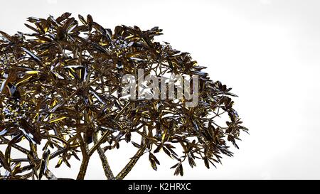 3D rendering di una riflessione astratta golden tree su sfondo bianco Foto Stock