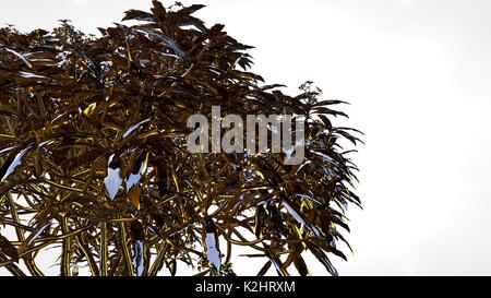 3D rendering di una riflessione astratta golden tree su sfondo bianco Foto Stock
