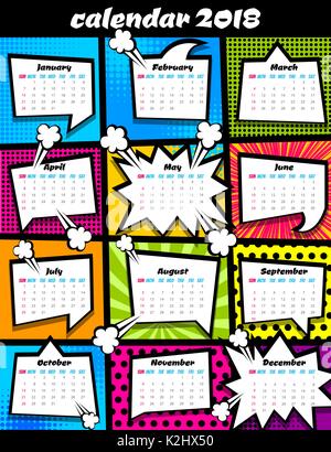 2018 calendario pop art template Illustrazione Vettoriale