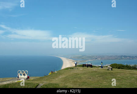 Il Dorset; PORTLAND; Chesil Beach dalle altezze Foto Stock