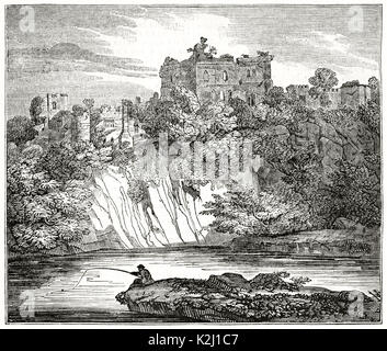 Vecchio vista di Chepstow Castle rovine, Inghilterra. Da autore non identificato, pubblicato sulla rivista Penny, London, 1835 Foto Stock