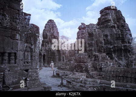 Angkor Thom incredibile realistica faccia virtuale castello in pietra siem reap Cambogia Foto Stock