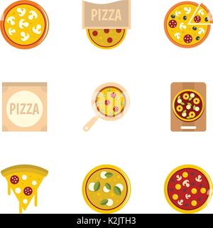 Una deliziosa pizza set di icone di stile di Piana Illustrazione Vettoriale