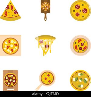 Fungo pizza set di icone di stile di Piana Illustrazione Vettoriale