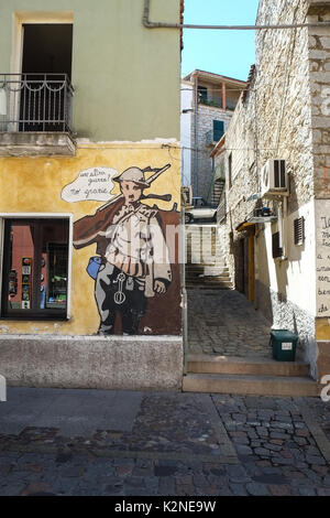Street Art murales in Orgosolo, Sardegna, Italia Foto Stock