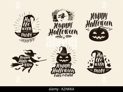 Il logo di Halloween o etichetta. Lettering, calligrafia illustrazione vettoriale Illustrazione Vettoriale