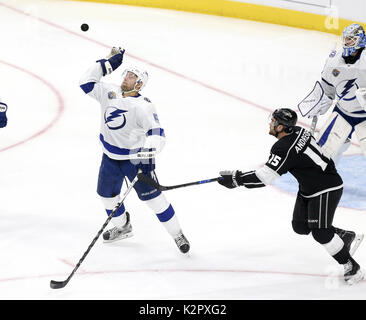 Los Angeles, California, USA. 9 Nov, 2017. Tampa Bay Lightning defenceman Dan Girardi (5) Catture il puck durante il 2017-2018 NHL Hockey gioco contro re de Los Angeles in Los Angeles il 9 novembre 2017. Tampa Bay Lightning ha vinto 5-2 Credito: Ringo Chiu/ZUMA filo/Alamy Live News Foto Stock