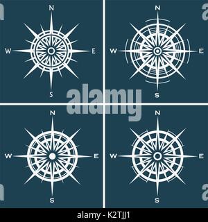 Set di compass rose o windroses Illustrazione Vettoriale